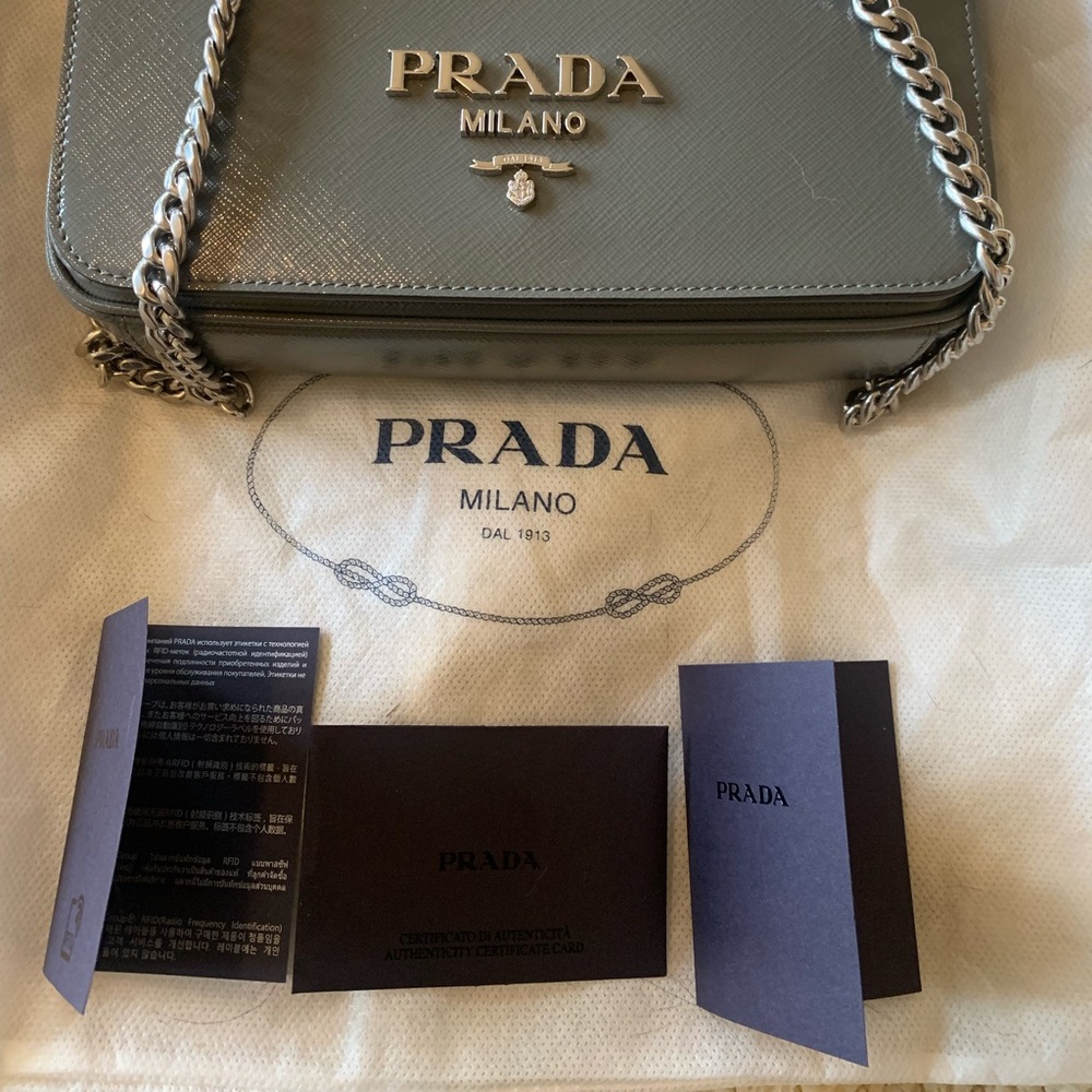Prada Siver Grained Calfskin Crossbody NWOT
